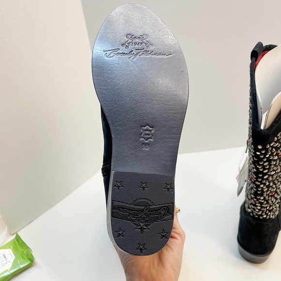 Beverly Feldman Western Boots Black Suede Leather Rhinestone Multi-Color Size 9 - Picture 9 of 14